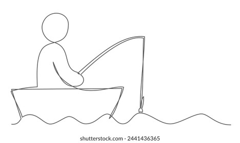 Fishing One line drawing isolated on white background