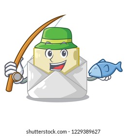 Fishing open envelope on cartoon shape blank