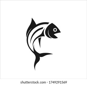 fishing outdoor sport, fish and hook vector icon logo design template