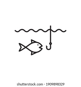 Fishing Outline Icon. Fishing Line Art Logo. Vector Illustration. Isolated on White Background. Editable Stroke