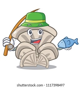 Fishing oyster mushroom mascot cartoon