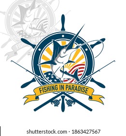 Pesca en vectores de ilustración paradisíaca
