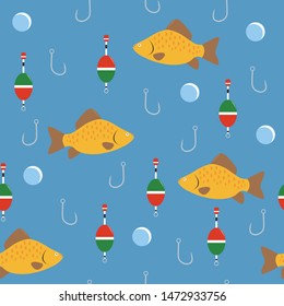 The fishing pattern is on blue background.