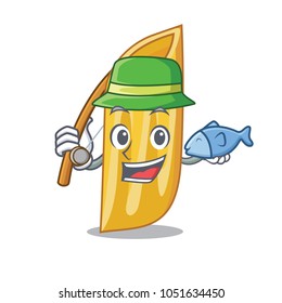 Fishing penne pasta character cartoon