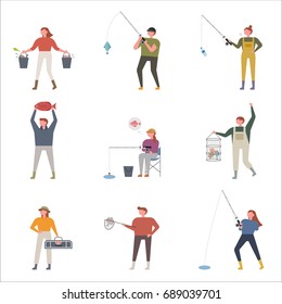 Fishing people vector illustration flat design