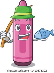 Fishing pink crayons in the character shape
