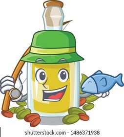 Fishing Pistachio oil in a character bottle