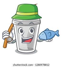 Fishing plastic cup isolated on with mascot