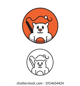 fishing polar bear character cartoon vector logo illustration