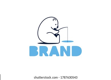 Plantilla de logotipo de oso polar de pesca