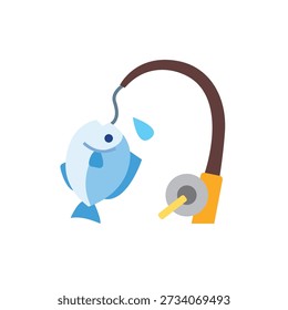 Fishing Pole caught fish rod emoji symbol sign icon vector illustration isolated flat
