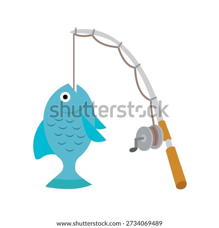 Fishing Pole caught fish rod emoji symbol sign icon vector illustration isolated flat