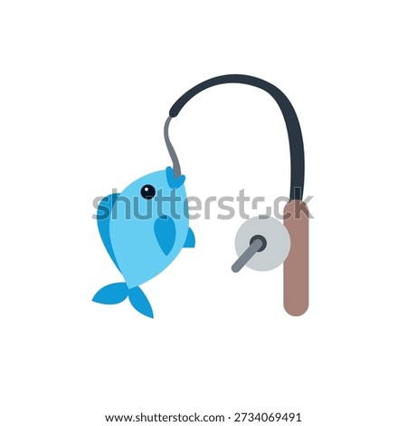 Fishing Pole caught fish rod emoji symbol sign icon vector illustration isolated flat