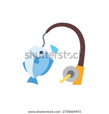 Fishing Pole caught fish rod emoji symbol sign icon vector illustration isolated flat