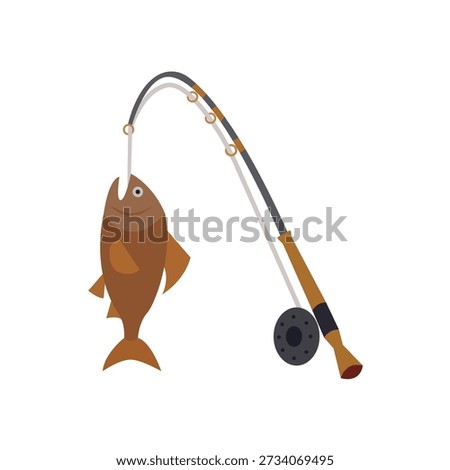Fishing Pole caught fish rod emoji symbol sign icon vector illustration isolated flat