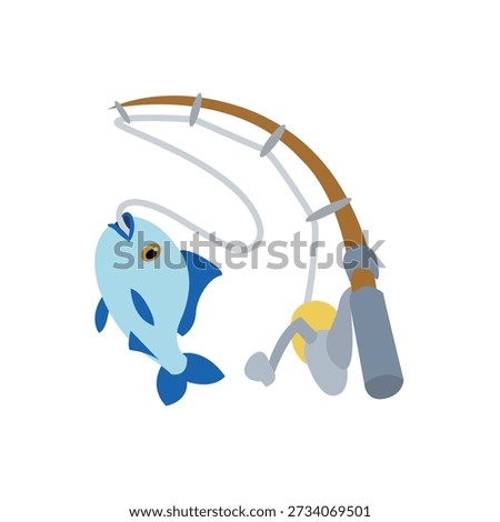 Fishing Pole caught fish rod emoji symbol sign icon vector illustration isolated flat