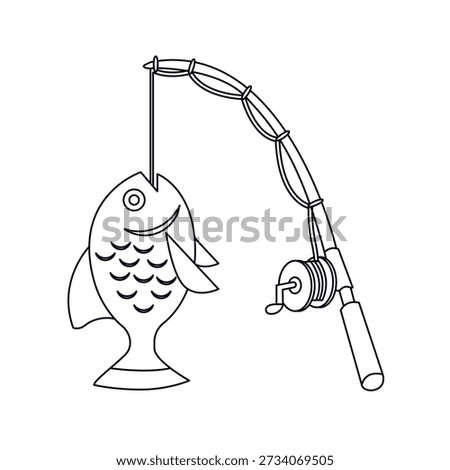 Fishing Pole caught fish rod emoji symbol sign icon vector illustration isolated flat