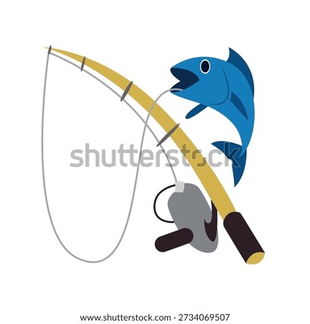 Fishing Pole caught fish rod emoji symbol sign icon vector illustration isolated flat