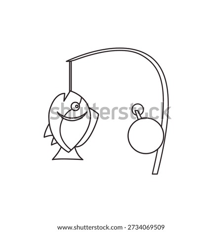 Fishing Pole caught fish rod emoji symbol sign icon vector illustration isolated flat