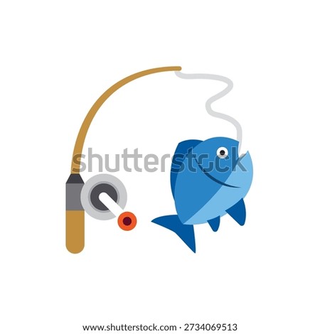 Fishing Pole caught fish rod emoji symbol sign icon vector illustration isolated flat