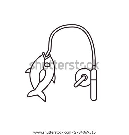 Fishing Pole caught fish rod emoji symbol sign icon vector illustration isolated flat
