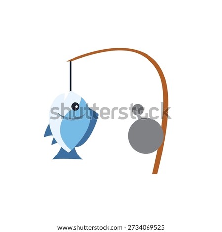 Fishing Pole caught fish rod emoji symbol sign icon vector illustration isolated flat