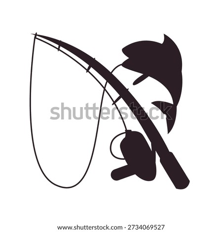 Fishing Pole caught fish rod emoji symbol sign icon vector illustration isolated flat