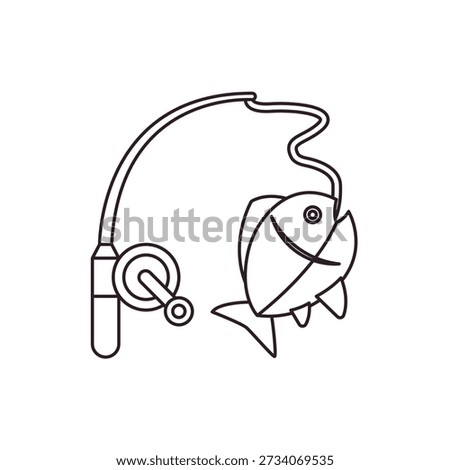 Fishing Pole caught fish rod emoji symbol sign icon vector illustration isolated flat