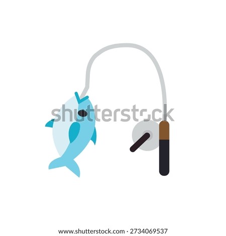 Fishing Pole caught fish rod emoji symbol sign icon vector illustration isolated flat
