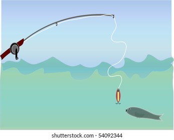 Fishing pole with line in water