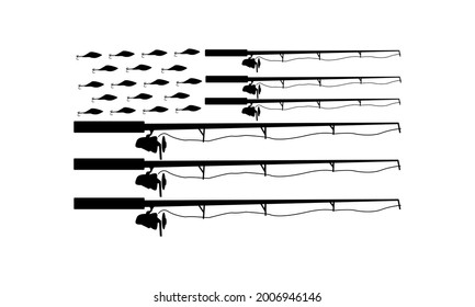 Fishing Pole United State Flag Fishing Vector and Clip Art