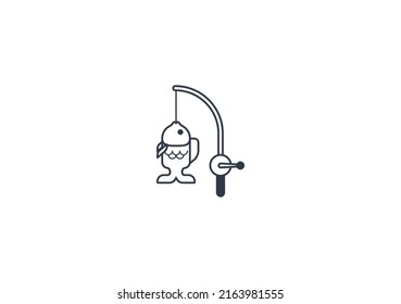 Fishing Pole Vector Flat Emoticon. Isolated Fishing Rod Illustration. Fishing Pole Icon