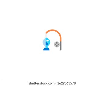 Fishing Pole Vector Flat Icon. Isolated Fishing Rod, Fishing Tackle, Rod And Fish Emoji Illustration 