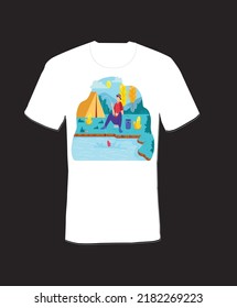 Pesca en estanque. plantilla de diseño de camisetas vectoriales.