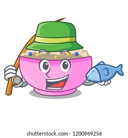Fishing porridge breakfast in cartoon dining table