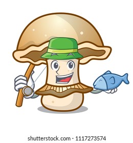 Fishing portobello mushroom mascot cartoon