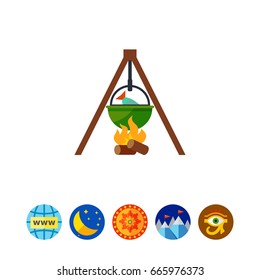 Fishing pot over campfire vector icon