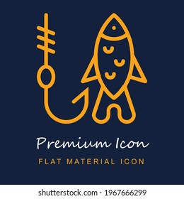 Fishing premium material ui ux isolated vector icon in navy blue and orange colors
