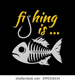 Fishing print on a t-shirt on a black background in vector EPS8