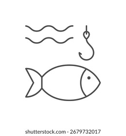 Fishing process line outline icon