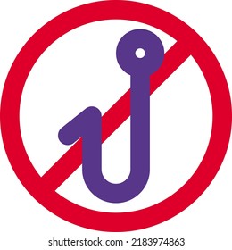 Fishing prohibited indication at lake with hook crossed sign
