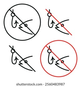 Fishing prohibited line icon editable stroke hand drawn vector sign