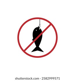 Fishing is prohibited, round prohibition icon.