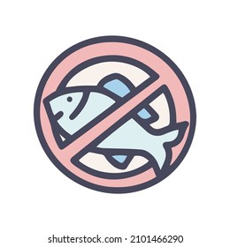 fishing prohibited sign color vector doodle simple icon