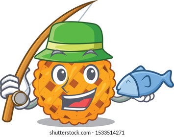 Fishing pumpkin pie isolated in the mascot