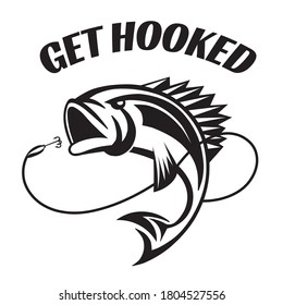 Fishing quote and saying with jumping fish and hook drawing, designed in vector art. Created for anglers. Design element for T shirts, mugs, decals and crafts.