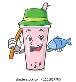Fishing raspberry bubble tea character cartoon