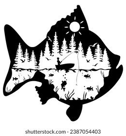 Fishing Recreation, Hand Drawn Vector Illustration
