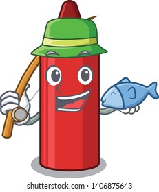 Fishing red crayon in a cartoon