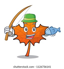 Fishing red maple leaf mascot cartoon